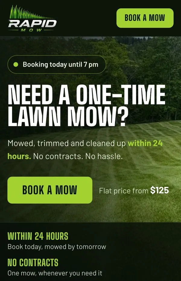 The Rapid Mow website on a phone